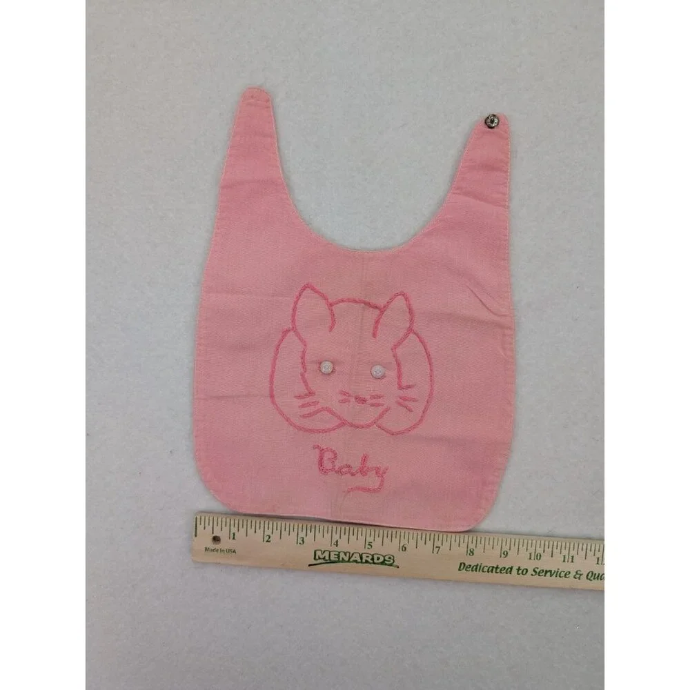Vintage Baby Bib Pink Bunny Rabbit - Flaws